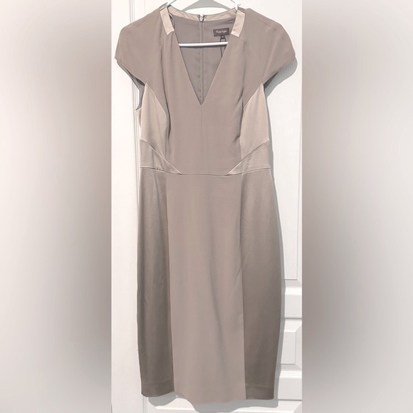 NWOT Phase Eight Two-Tone Satin/Crepe Taupe Structured/Pieced Sheath Dress - Picture 3 of 7